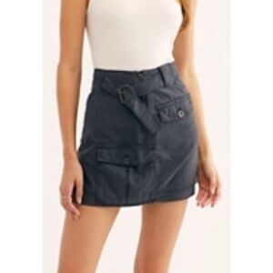 Free People‎ Utility Cargo Mini Skirt Dark Gray Belted Pockets Size 4